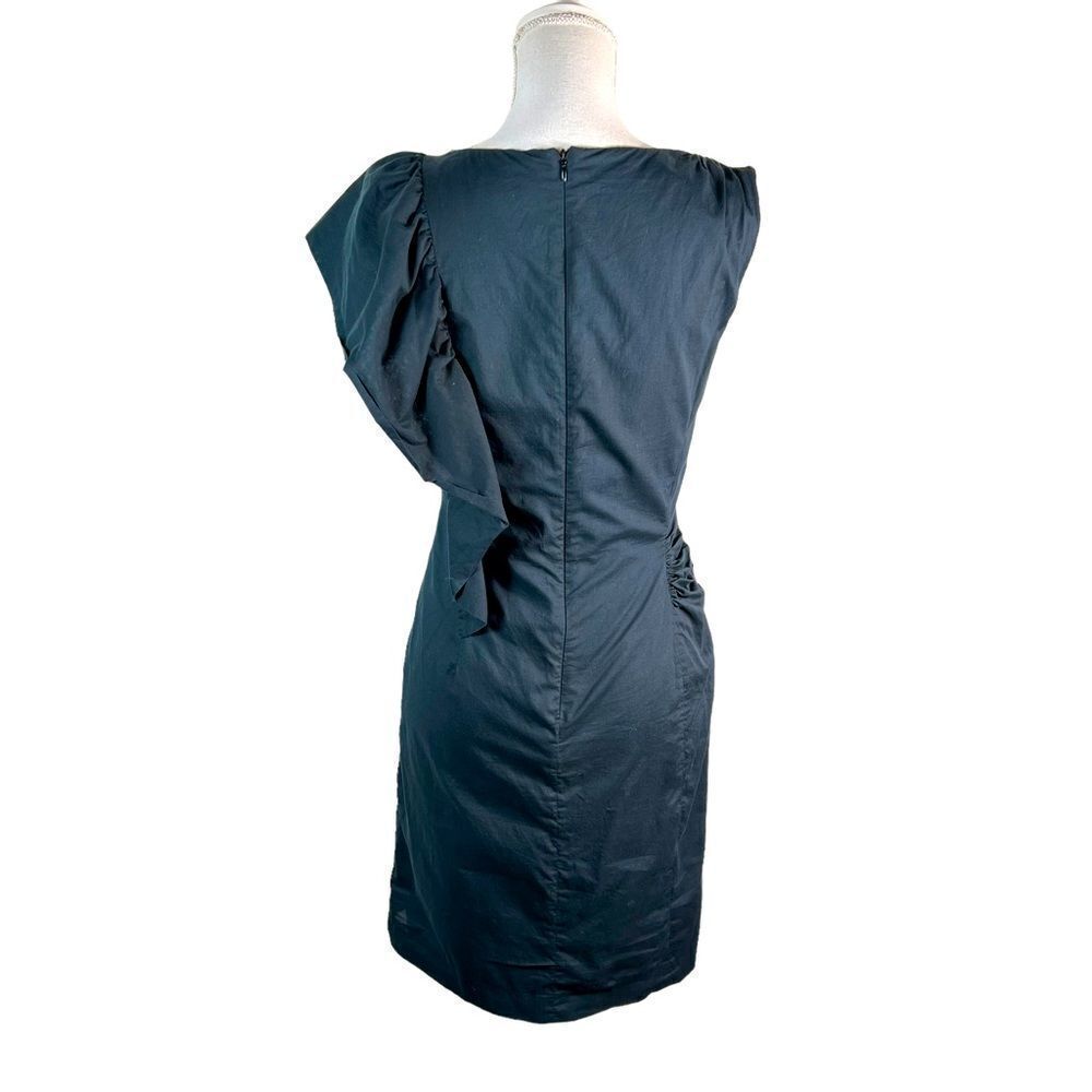 Dries Van Noten Navy Blue Ruffle Shoulder Cotten Sheath - Picture 3 of 14